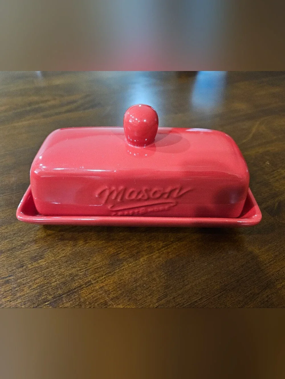 Mason Craft & More Ceramic Red Butter Dish with Lid / Spoon Rest Combo